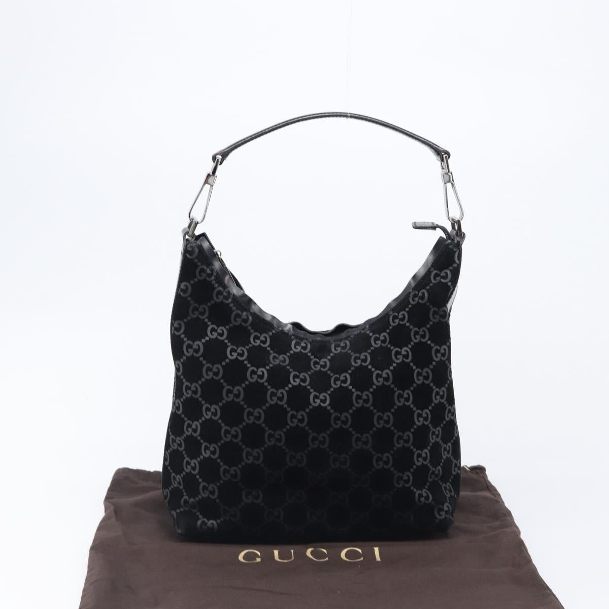 GUCCI GG Canvas Shoulder Bag Suede Black Silver 000 0602 Auth 201375V