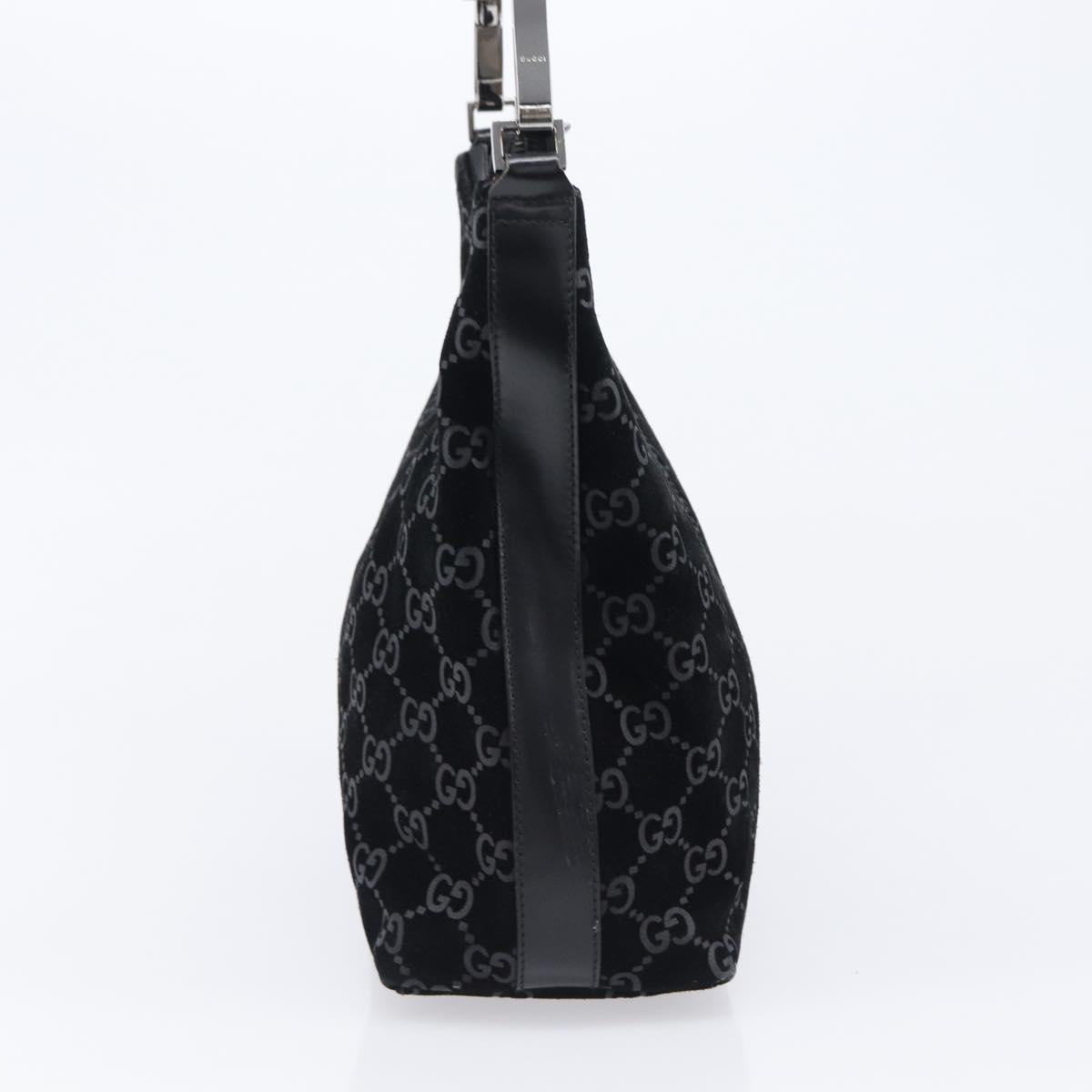 GUCCI GG Canvas Shoulder Bag Suede Black Silver 000 0602 Auth 201375V