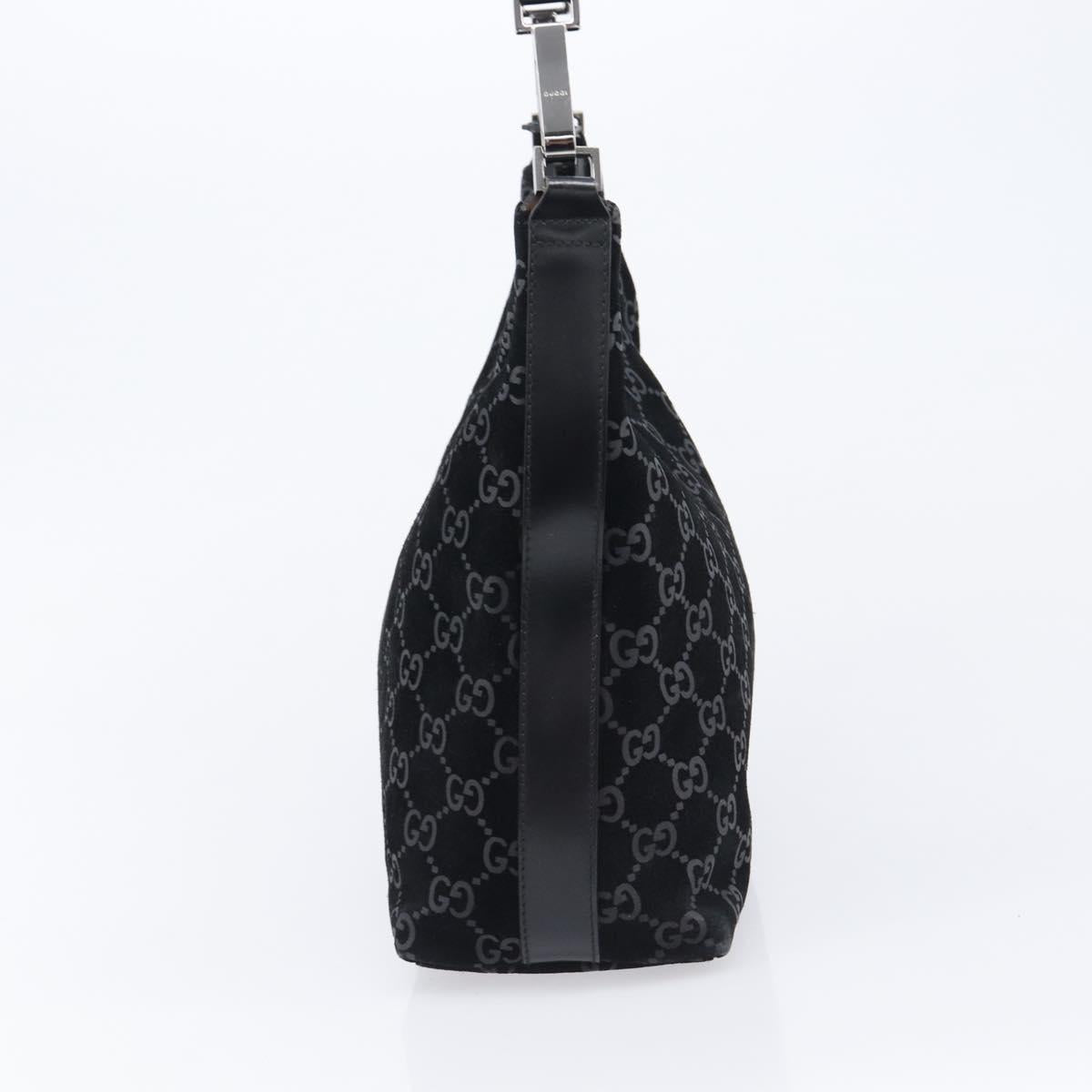 GUCCI GG Canvas Shoulder Bag Suede Black Silver 000 0602 Auth 201375V