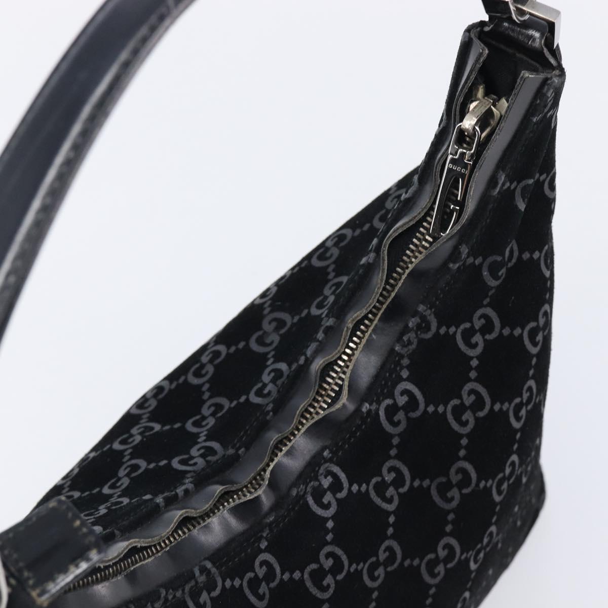 GUCCI GG Canvas Shoulder Bag Suede Black Silver 000 0602 Auth 201375V