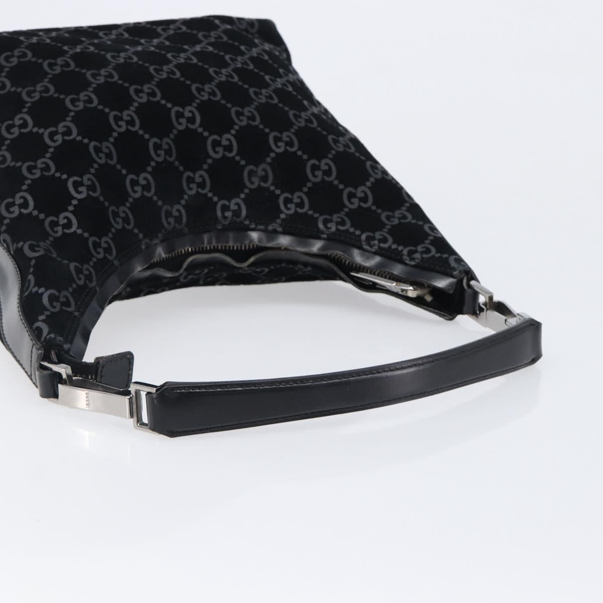 GUCCI GG Canvas Shoulder Bag Suede Black Silver 000 0602 Auth 201375V