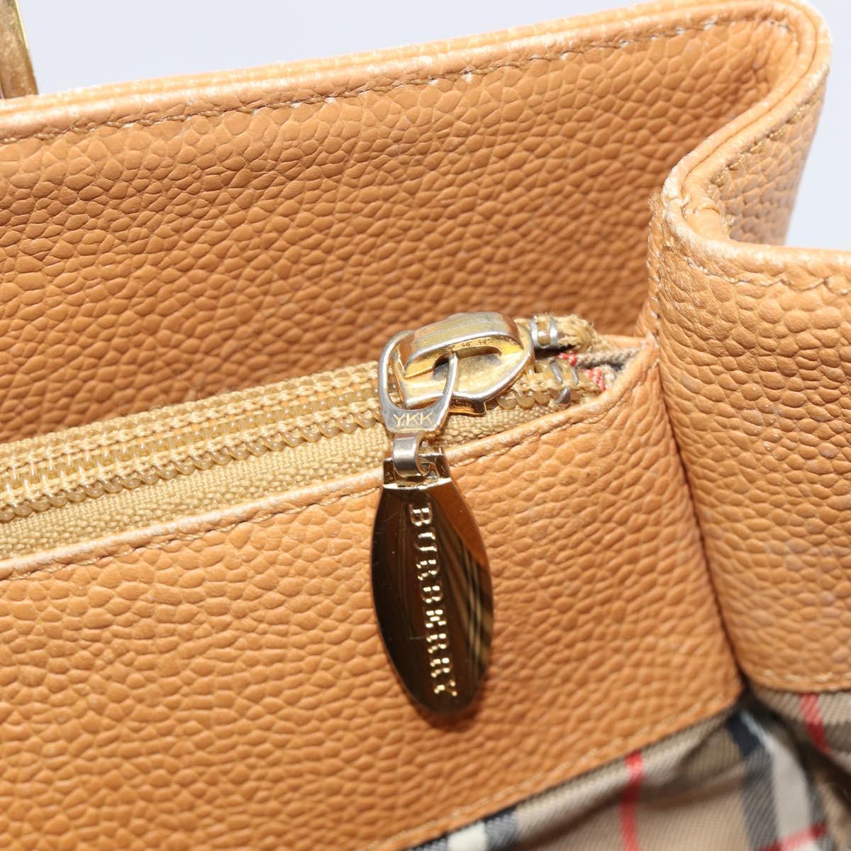 BURBERRY Hand Bag Leather Beige Gold Auth 201376