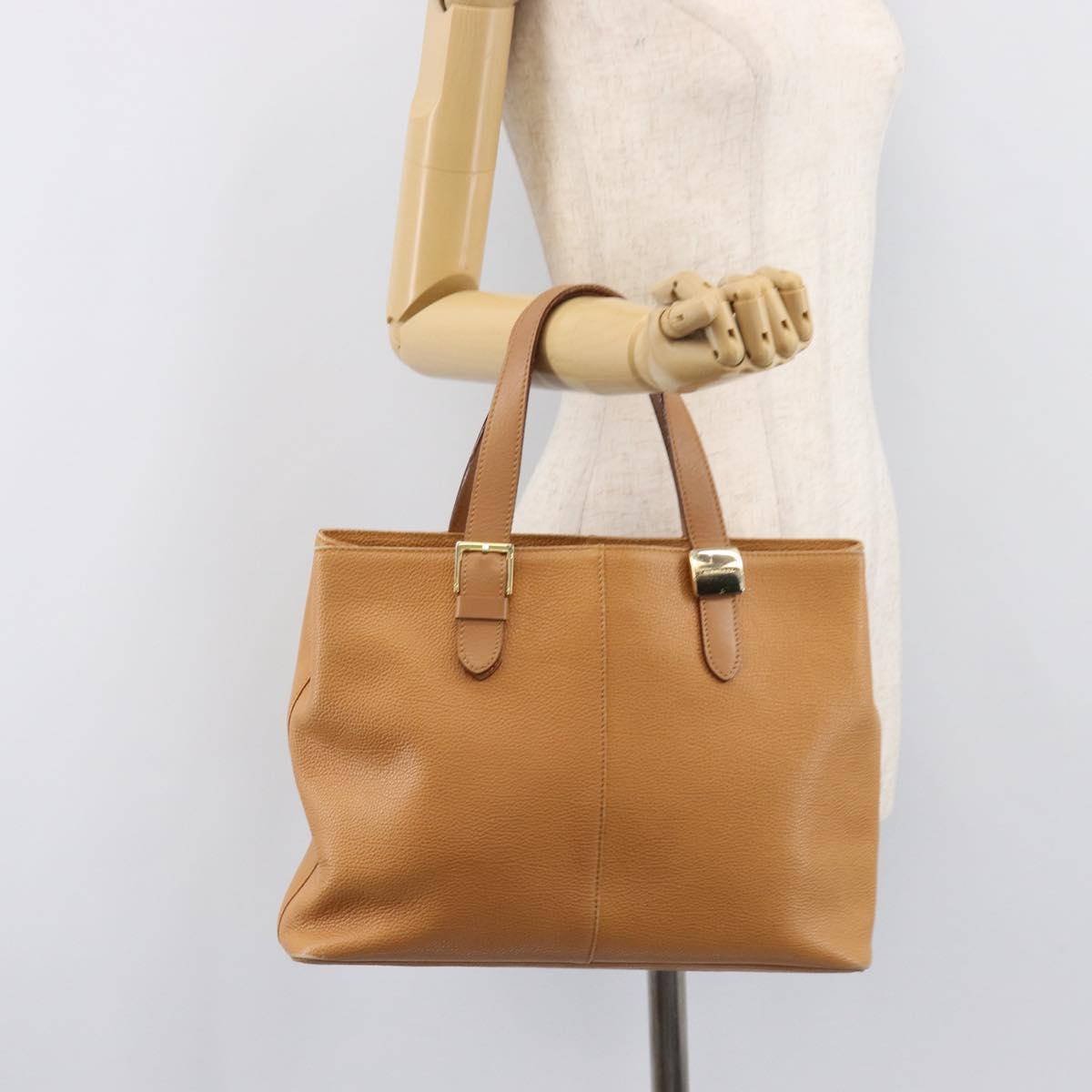 BURBERRY Hand Bag Leather Beige Gold Auth 201376