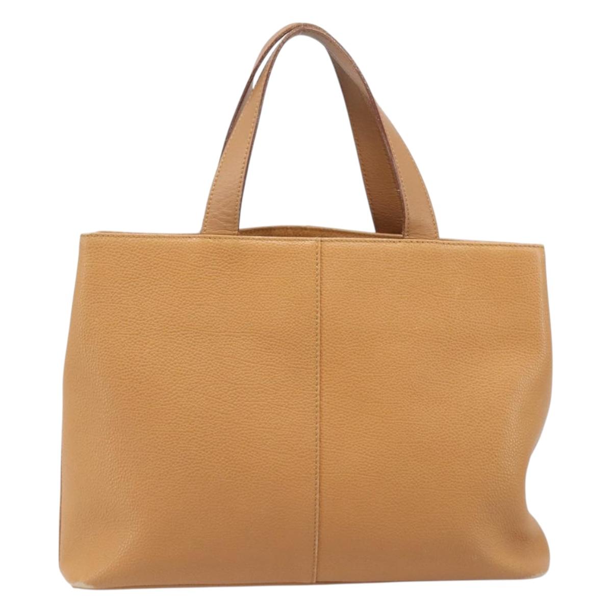 BURBERRY Hand Bag Leather Beige Gold Auth 201376