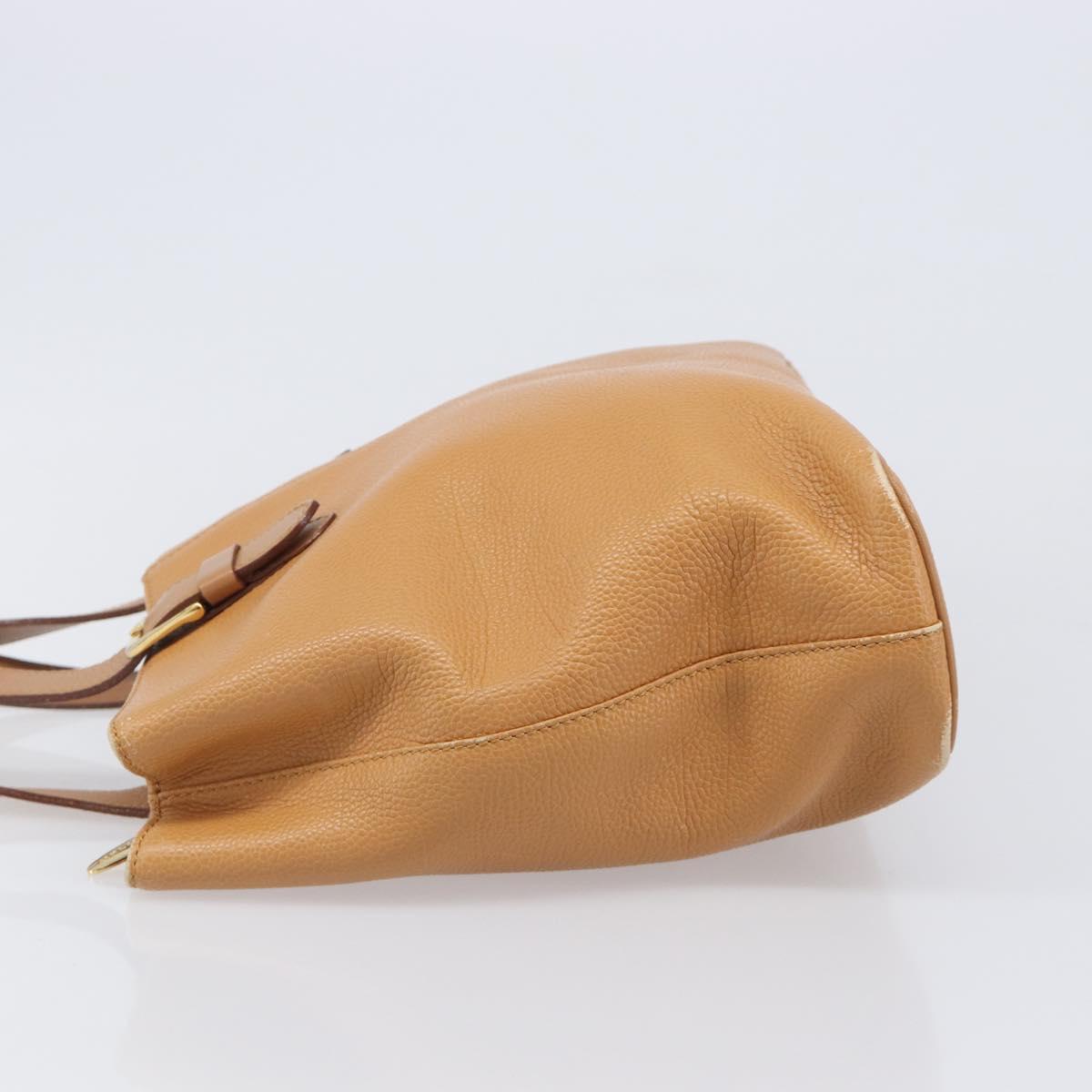 BURBERRY Hand Bag Leather Beige Gold Auth 201376