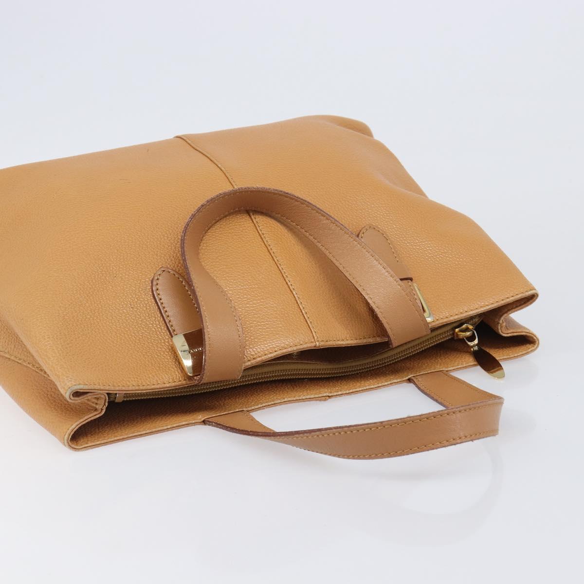 BURBERRY Hand Bag Leather Beige Gold Auth 201376