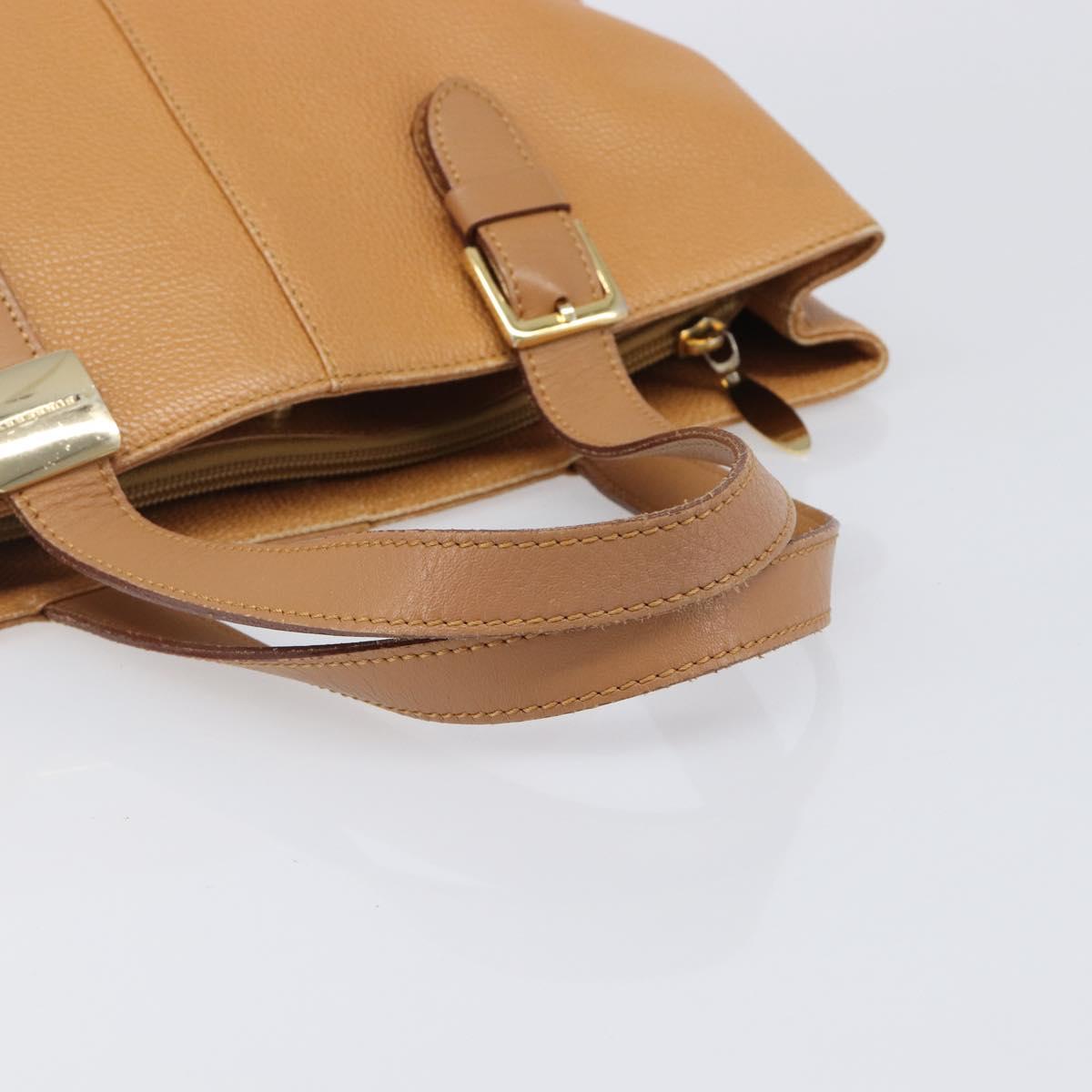 BURBERRY Hand Bag Leather Beige Gold Auth 201376