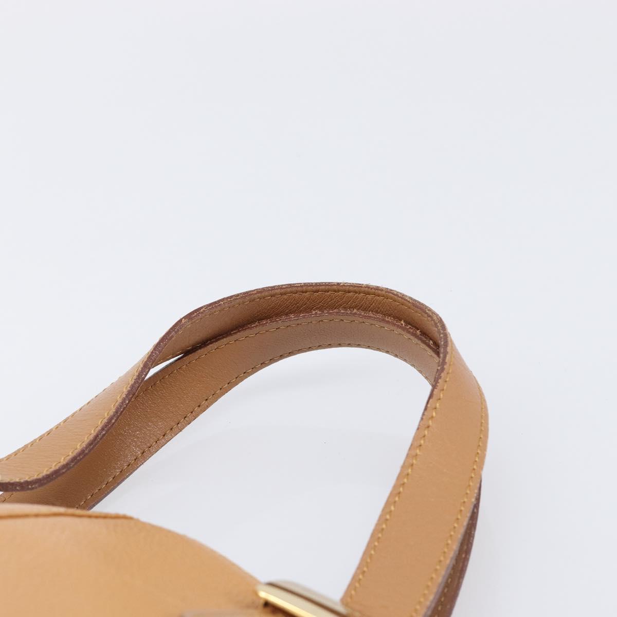 BURBERRY Hand Bag Leather Beige Gold Auth 201376