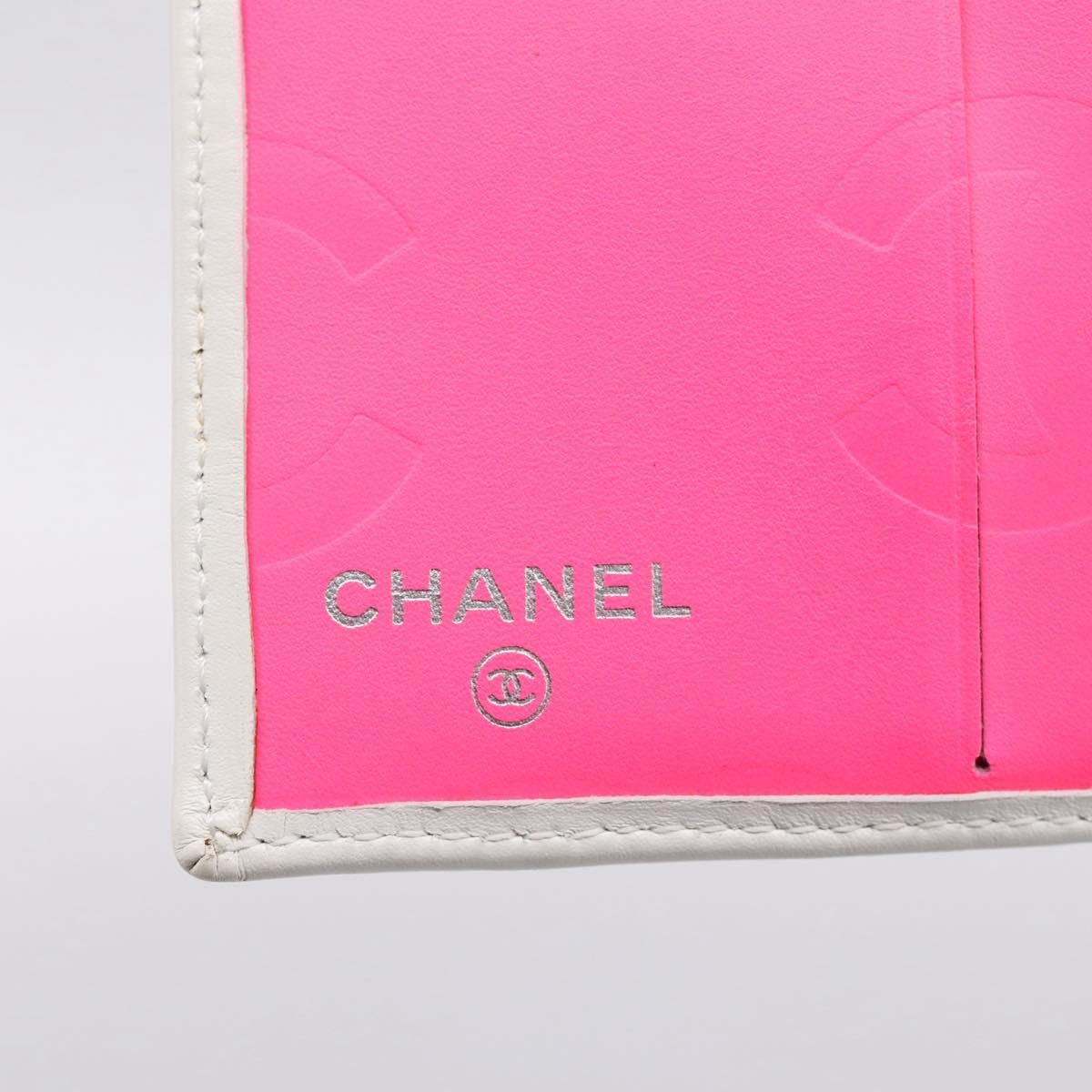 CHANEL Matelasse Cambon Line Bifold Wallet White Silver CC Auth 201384M