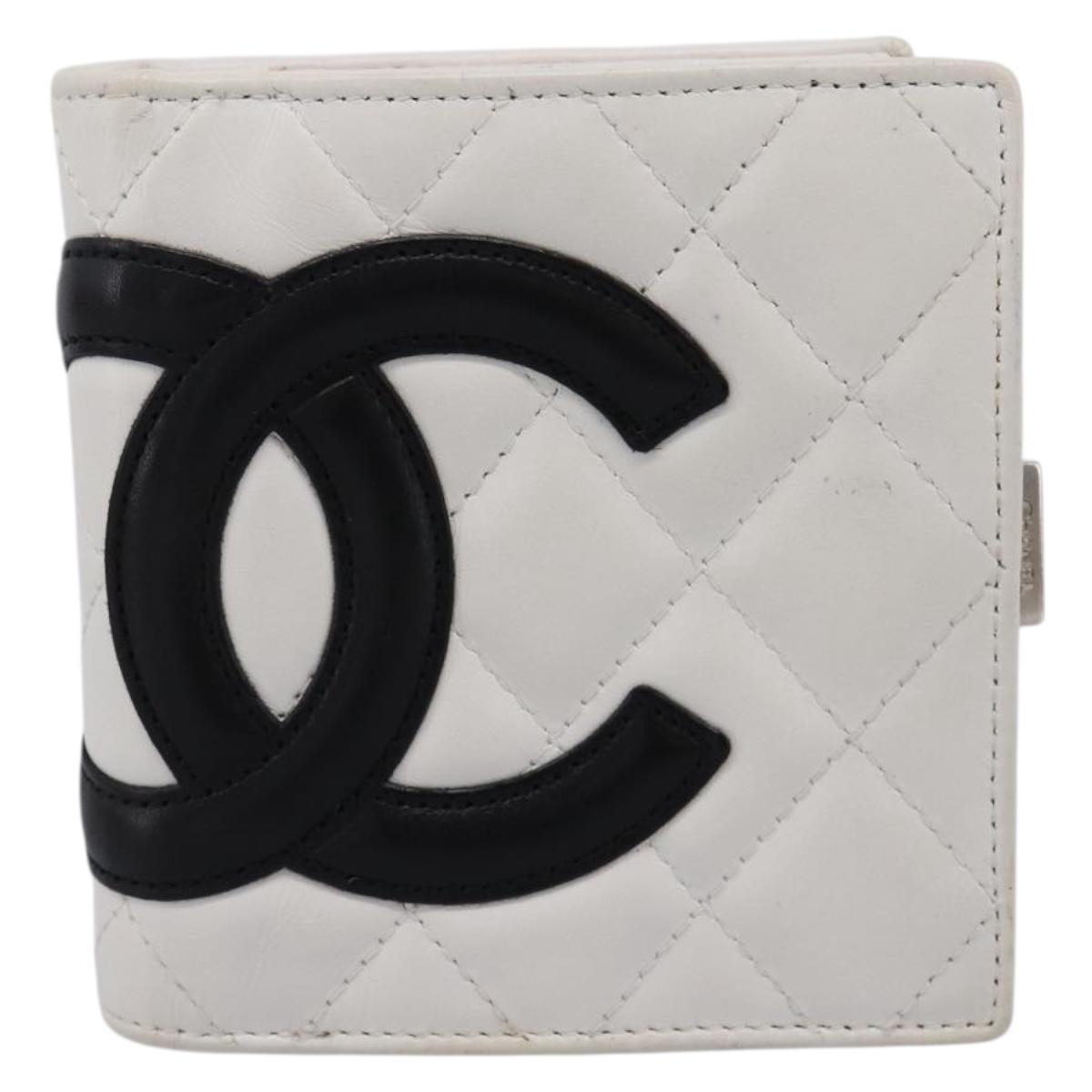 CHANEL Matelasse Cambon Line Bifold Wallet White Silver CC Auth 201384M