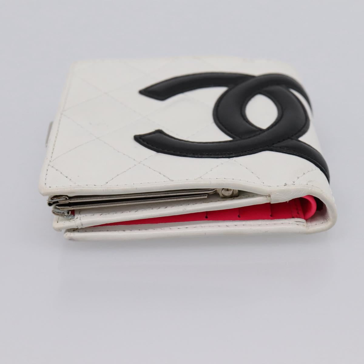 CHANEL Matelasse Cambon Line Bifold Wallet White Silver CC Auth 201384M