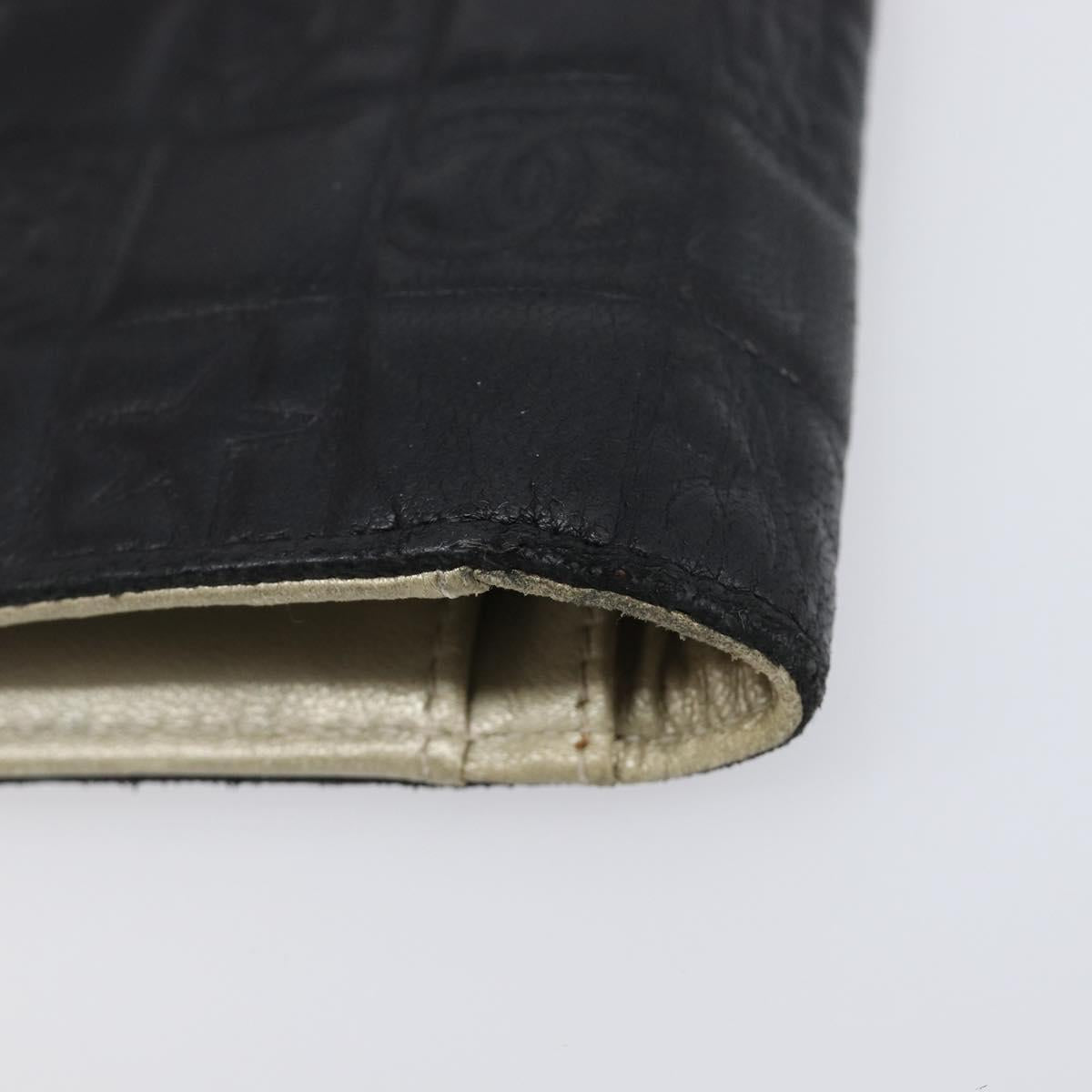 CHANEL Icon Line COCO Mark Long Wallet Leather Black Silver CC Auth 201385
