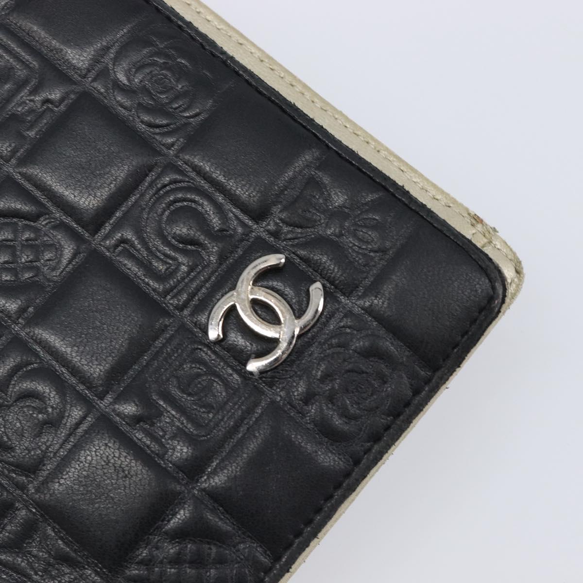CHANEL Icon Line COCO Mark Long Wallet Leather Black Silver CC Auth 201385