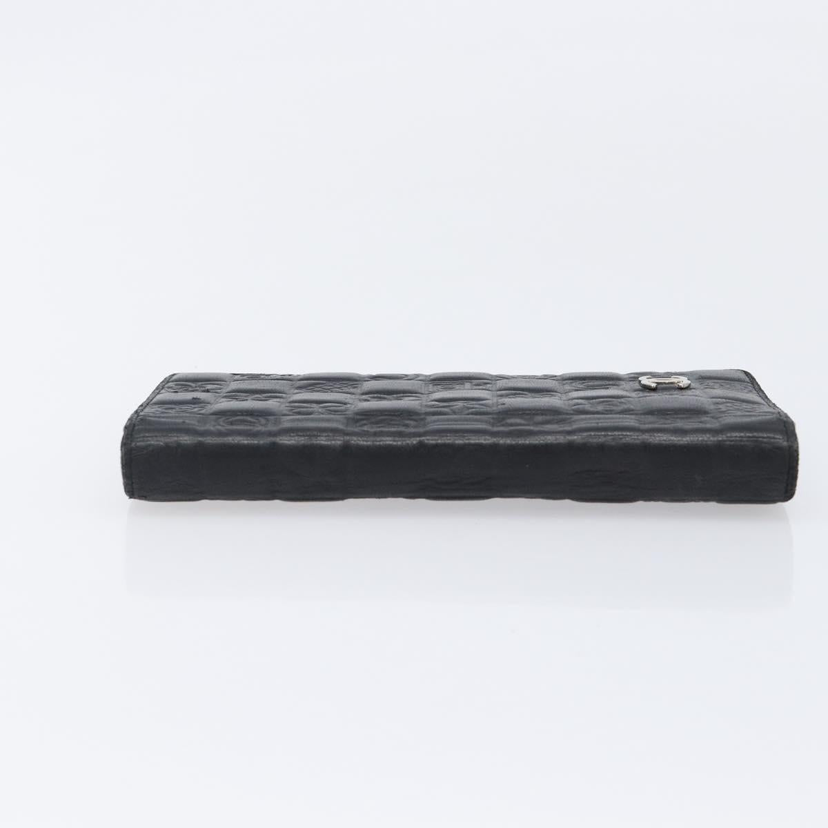 CHANEL Icon Line COCO Mark Long Wallet Leather Black Silver CC Auth 201385