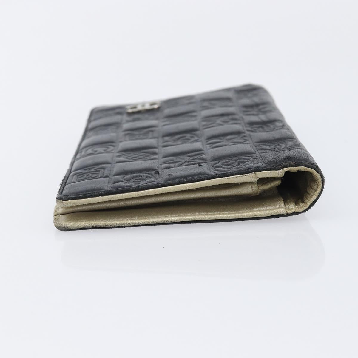 CHANEL Icon Line COCO Mark Long Wallet Leather Black Silver CC Auth 201385