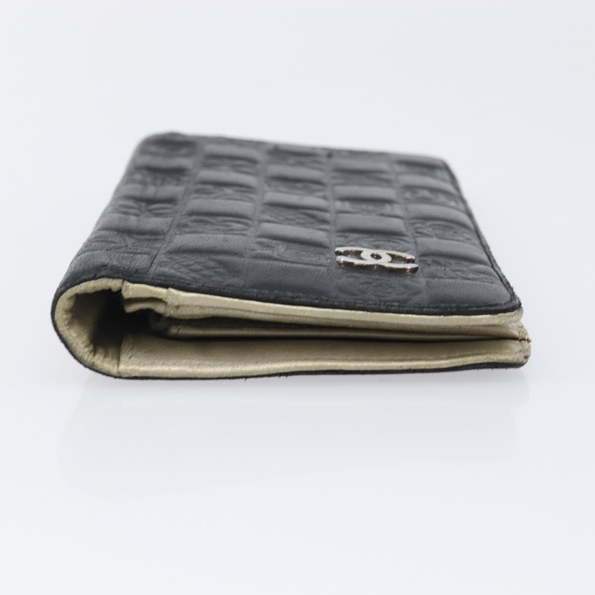CHANEL Icon Line COCO Mark Long Wallet Leather Black Silver CC Auth 201385