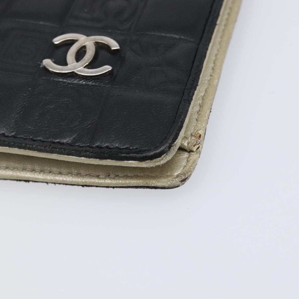 CHANEL Icon Line COCO Mark Long Wallet Leather Black Silver CC Auth 201385