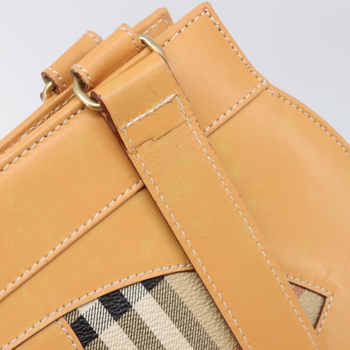 Burberrys Nova Check Shoulder Bag Leather Beige Gold Auth 201388