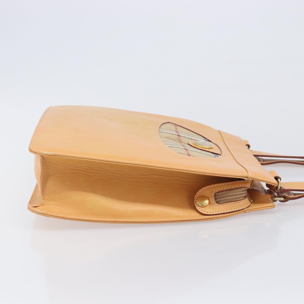 Burberrys Nova Check Shoulder Bag Leather Beige Gold Auth 201388