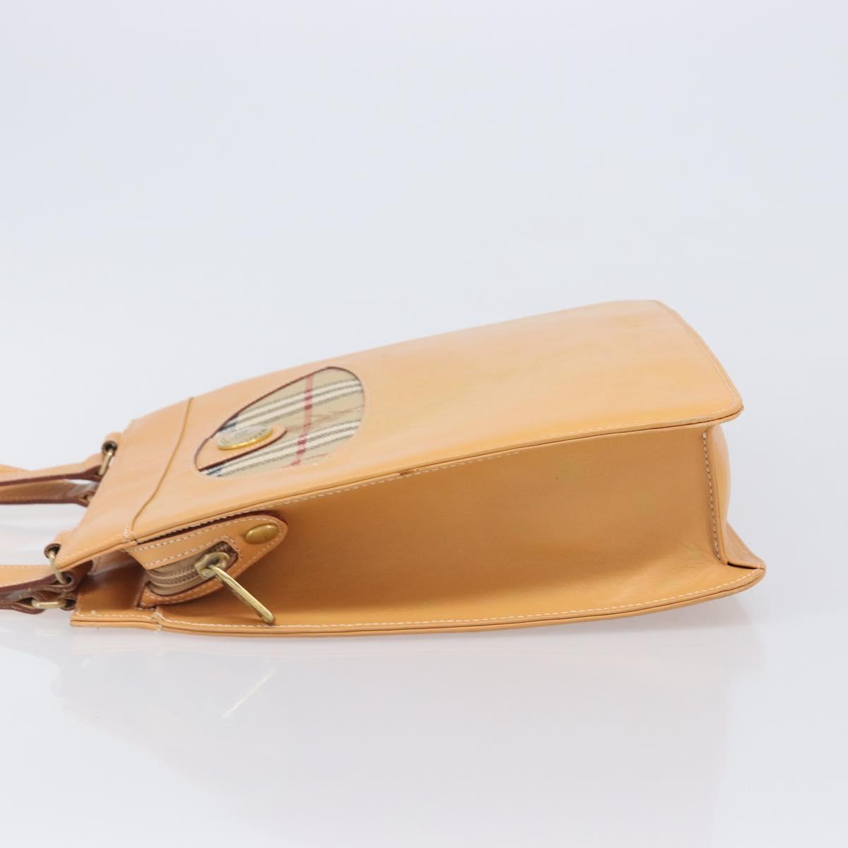 Burberrys Nova Check Shoulder Bag Leather Beige Gold Auth 201388