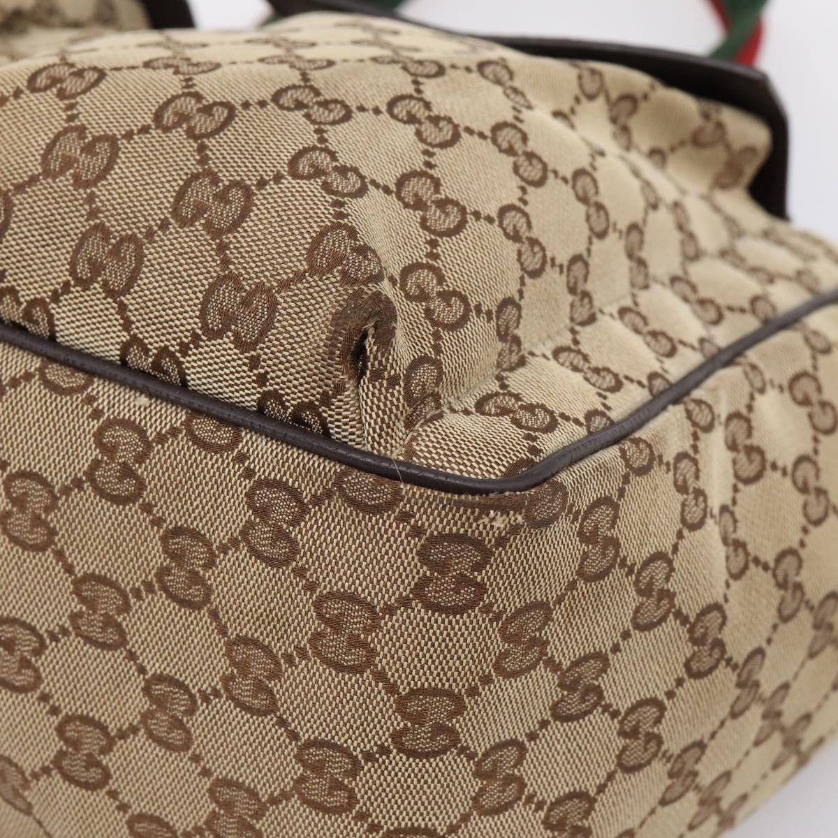 GUCCI GG Canvas Web Sherry Line Tote Bag Beige Silver 161836 Auth 201390A