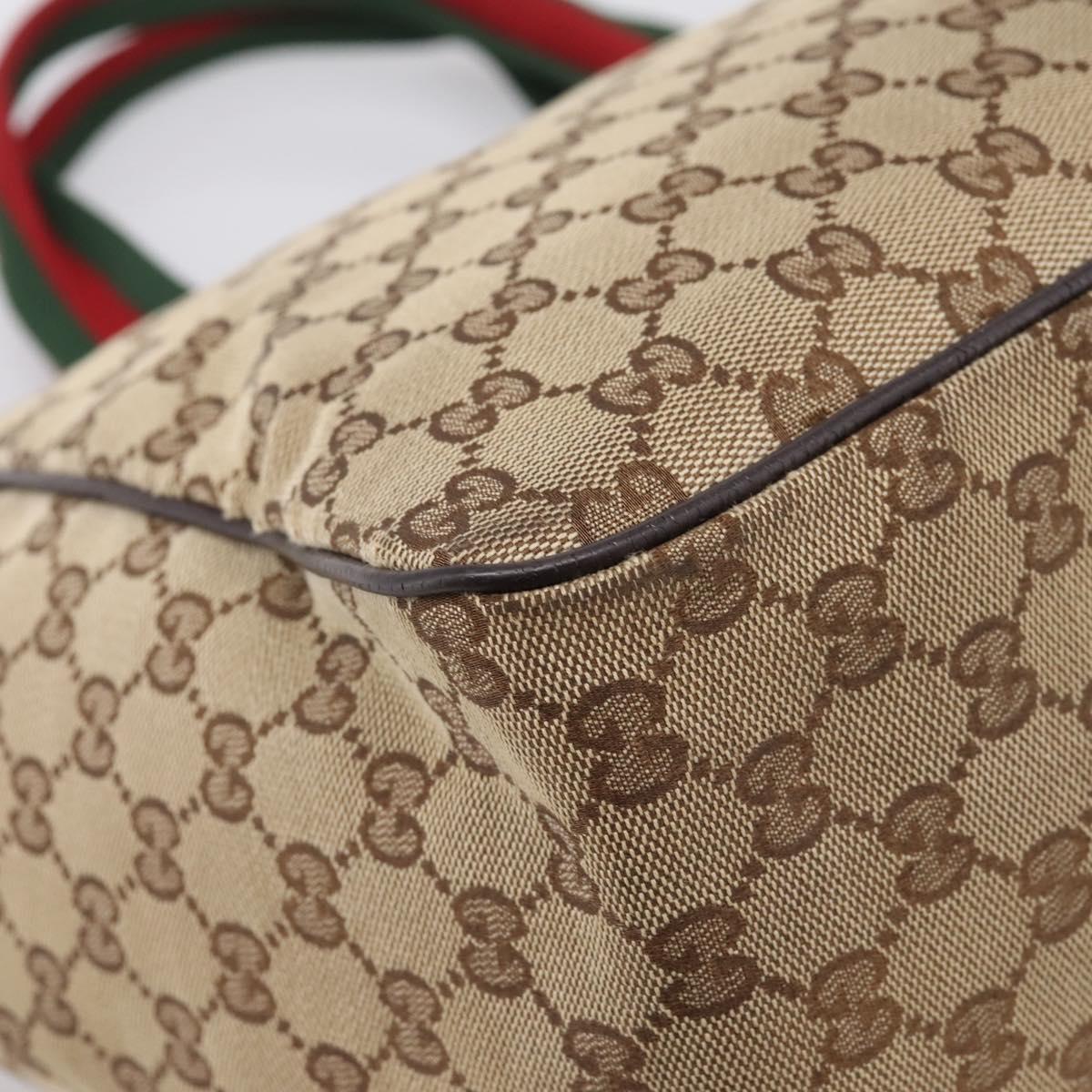 GUCCI GG Canvas Web Sherry Line Tote Bag Beige Silver 161836 Auth 201390A