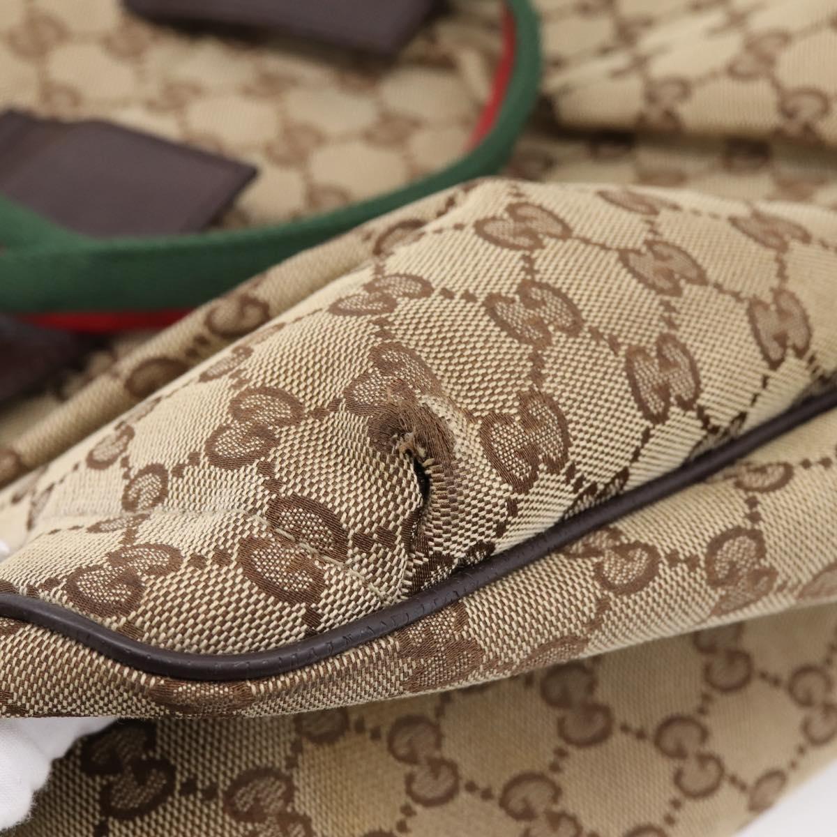 GUCCI GG Canvas Web Sherry Line Tote Bag Beige Silver 161836 Auth 201390A