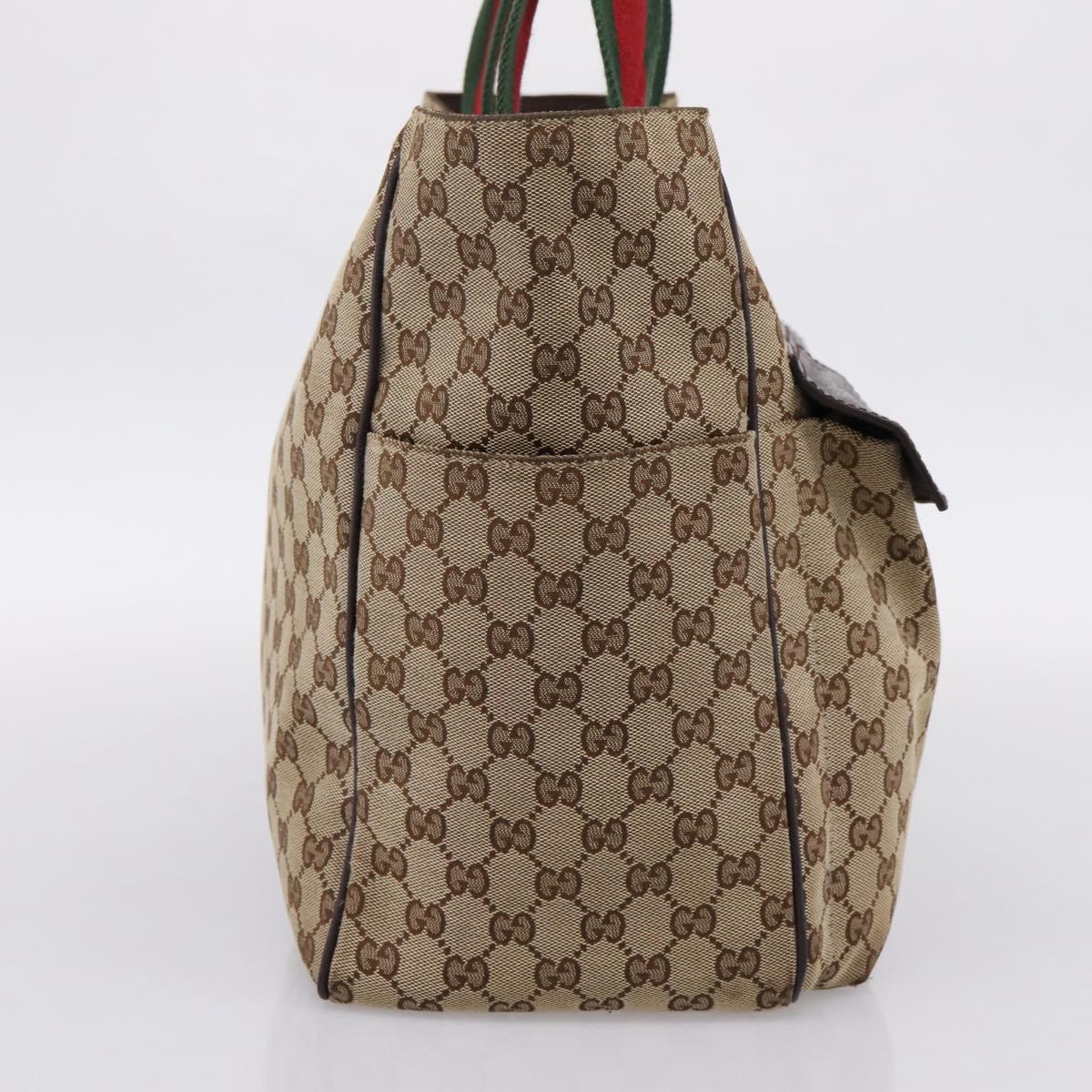 GUCCI GG Canvas Web Sherry Line Tote Bag Beige Silver 161836 Auth 201390A
