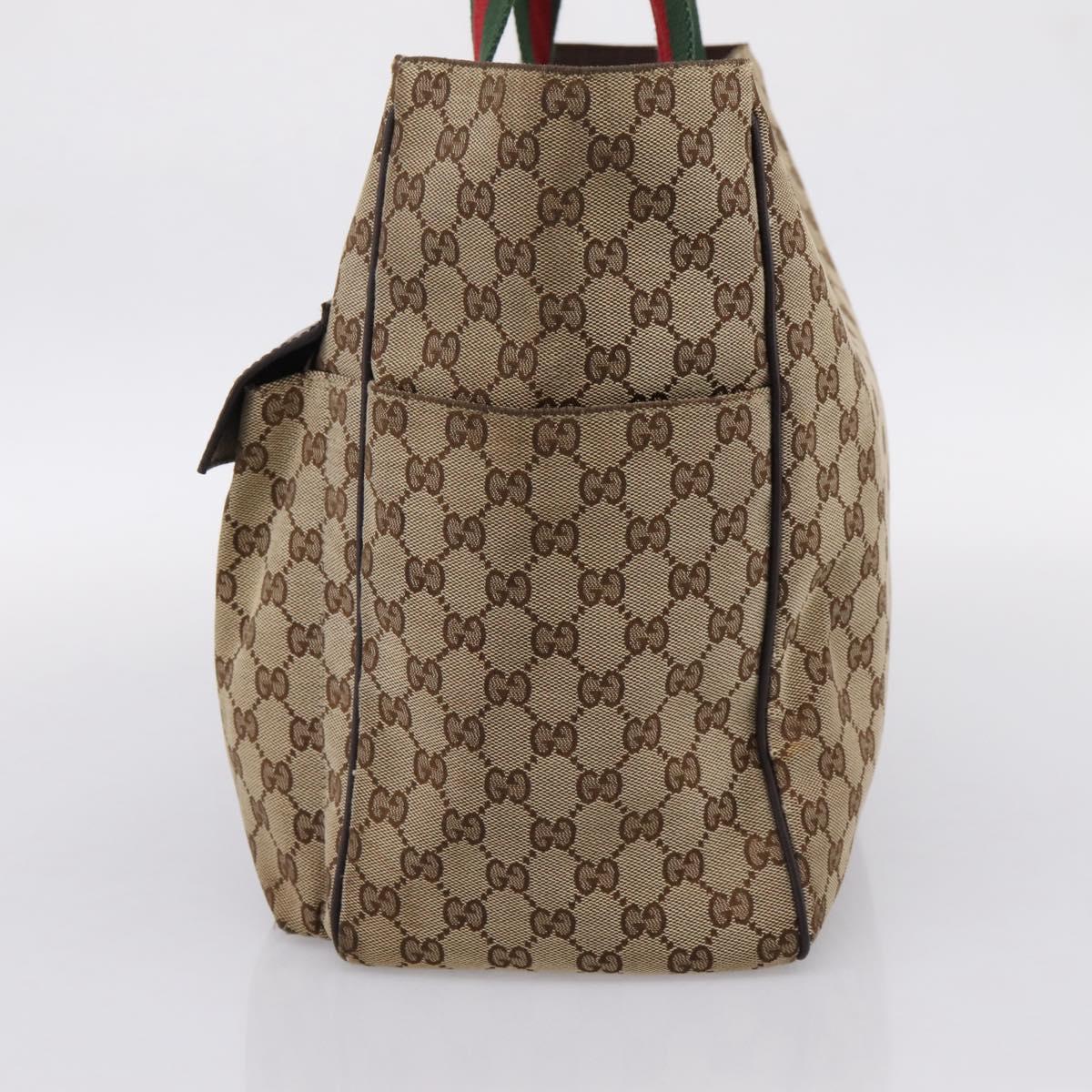 GUCCI GG Canvas Web Sherry Line Tote Bag Beige Silver 161836 Auth 201390A