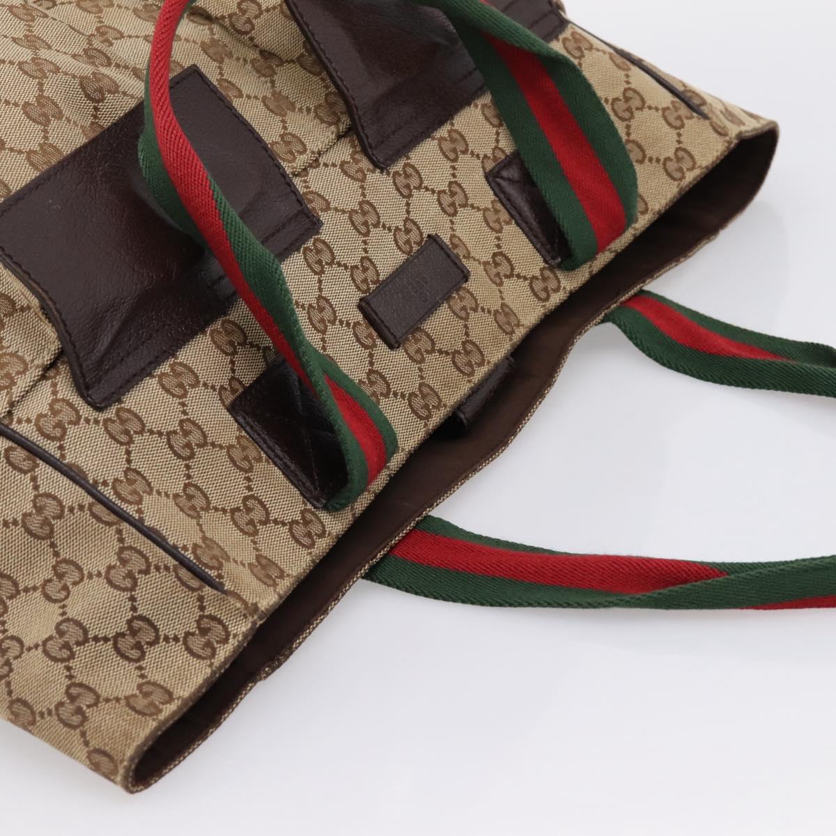 GUCCI GG Canvas Web Sherry Line Tote Bag Beige Silver 161836 Auth 201390A