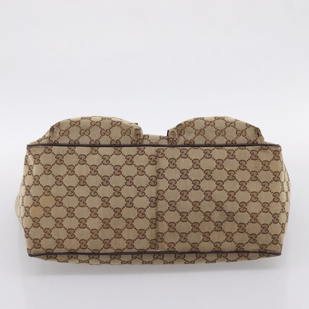 GUCCI GG Canvas Web Sherry Line Tote Bag Beige Silver 161836 Auth 201390A