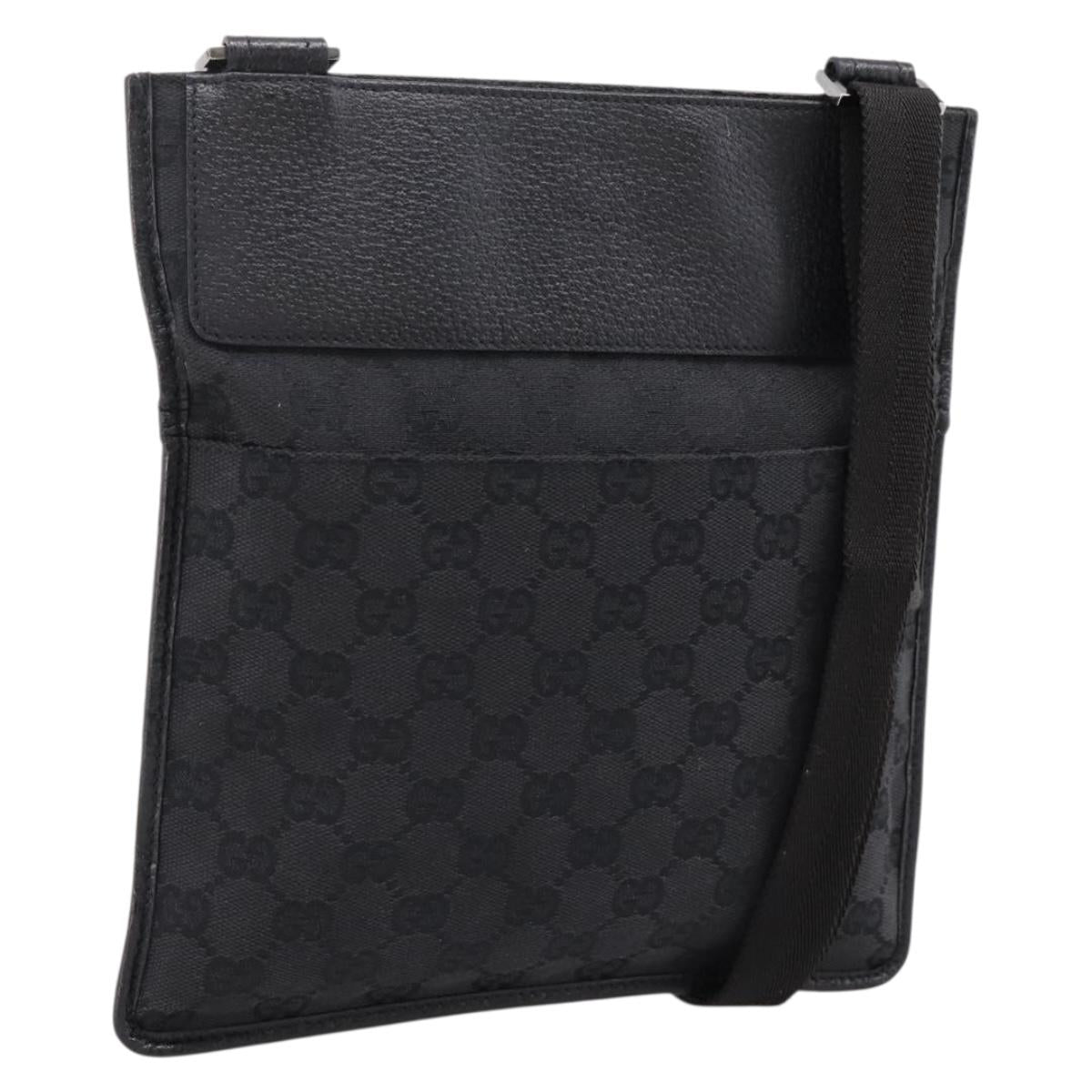 GUCCI GG Canvas Shoulder Bag Black Silver 27639 Auth 201392A