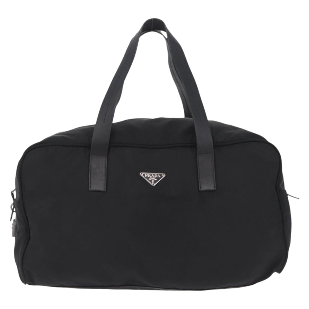 PRADA Hand Bag Nylon Black Silver Auth 201394A