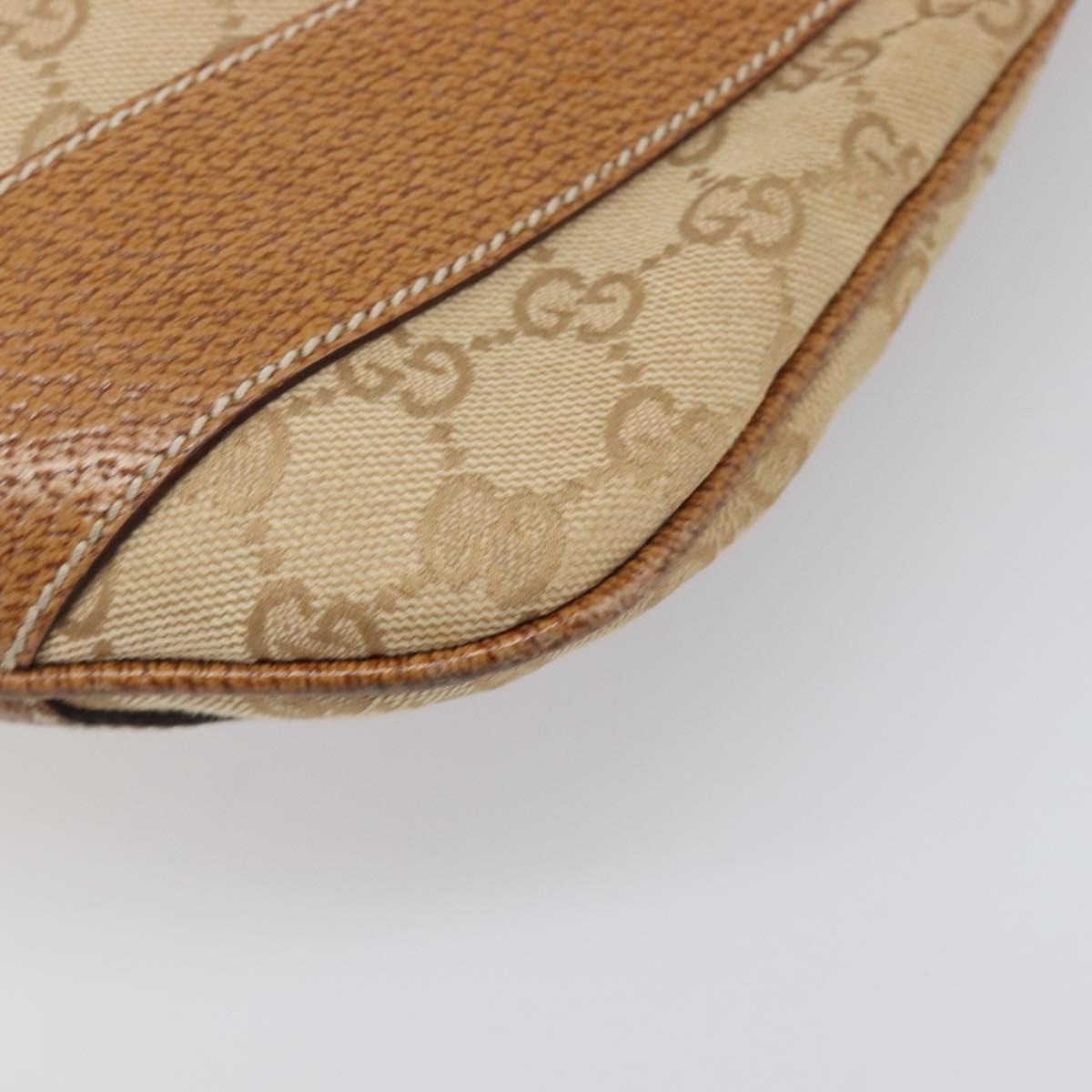 GUCCI GG Canvas Shoulder Bag Beige Silver 124357 Auth 201398