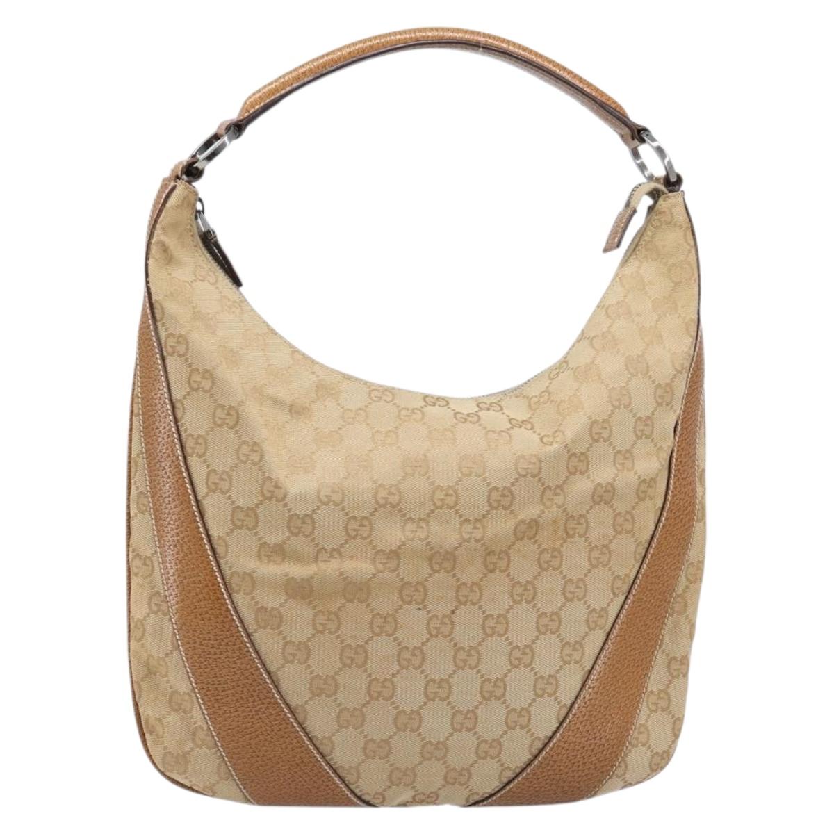 GUCCI GG Canvas Shoulder Bag Beige Silver 124357 Auth 201398