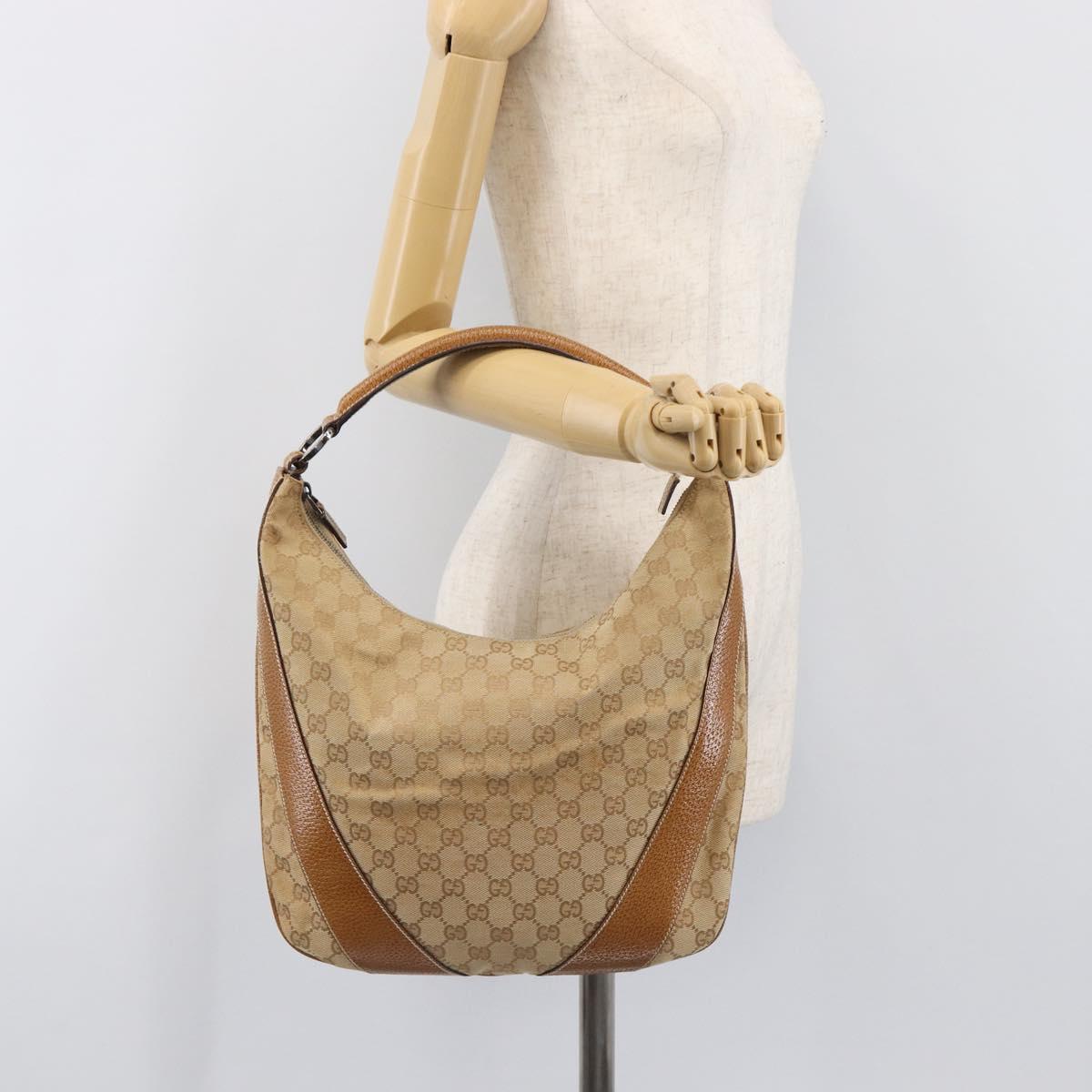 GUCCI GG Canvas Shoulder Bag Beige Silver 124357 Auth 201398