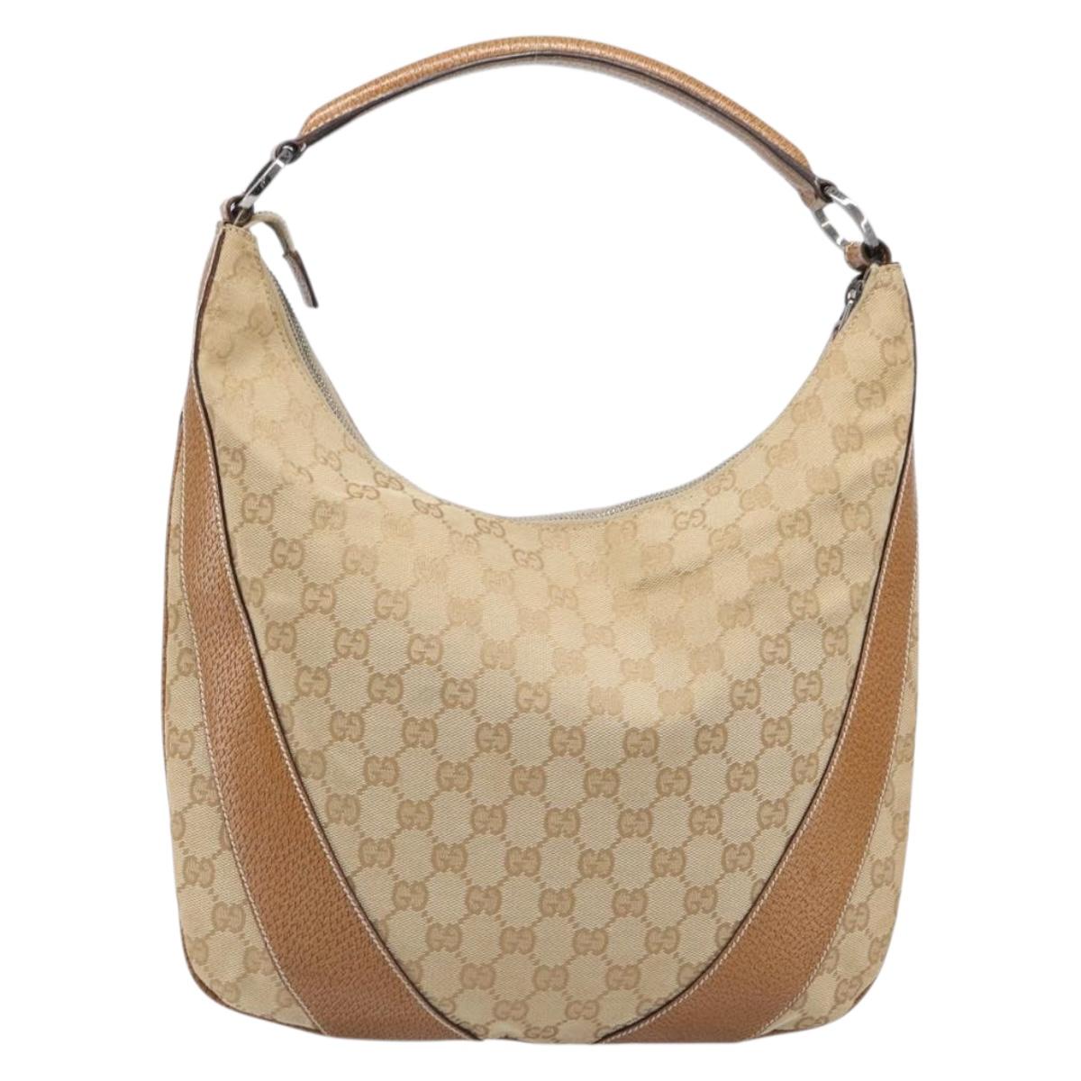 GUCCI GG Canvas Shoulder Bag Beige Silver 124357 Auth 201398