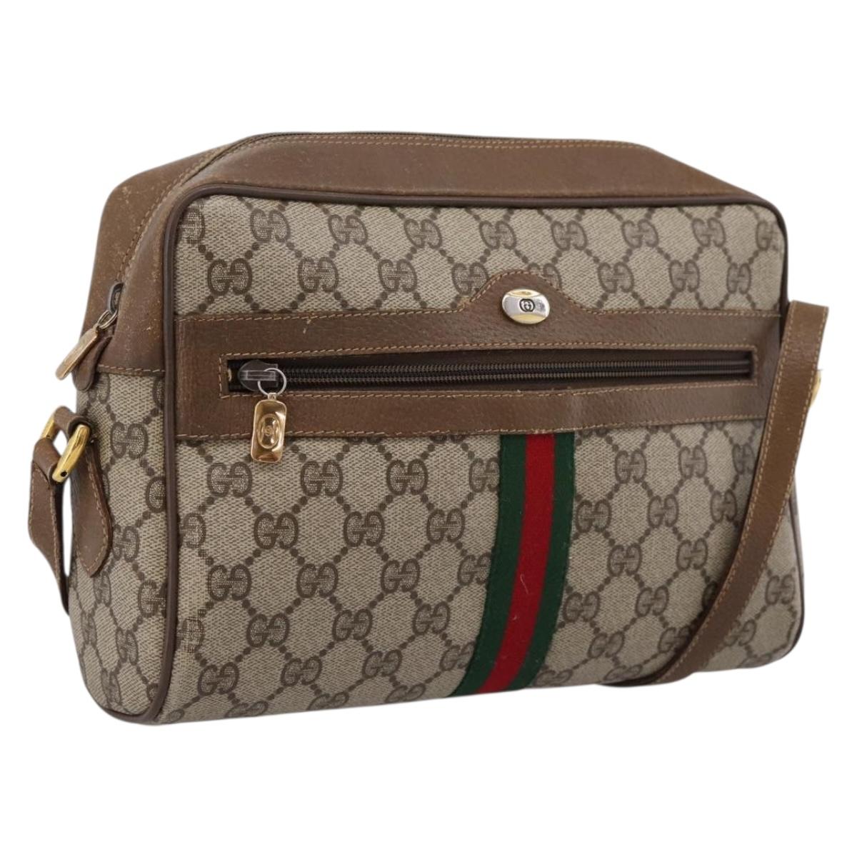 GUCCI GG Supreme Web Sherry Line Shoulder Bag PVC Beige 56 02 005 Auth 201400