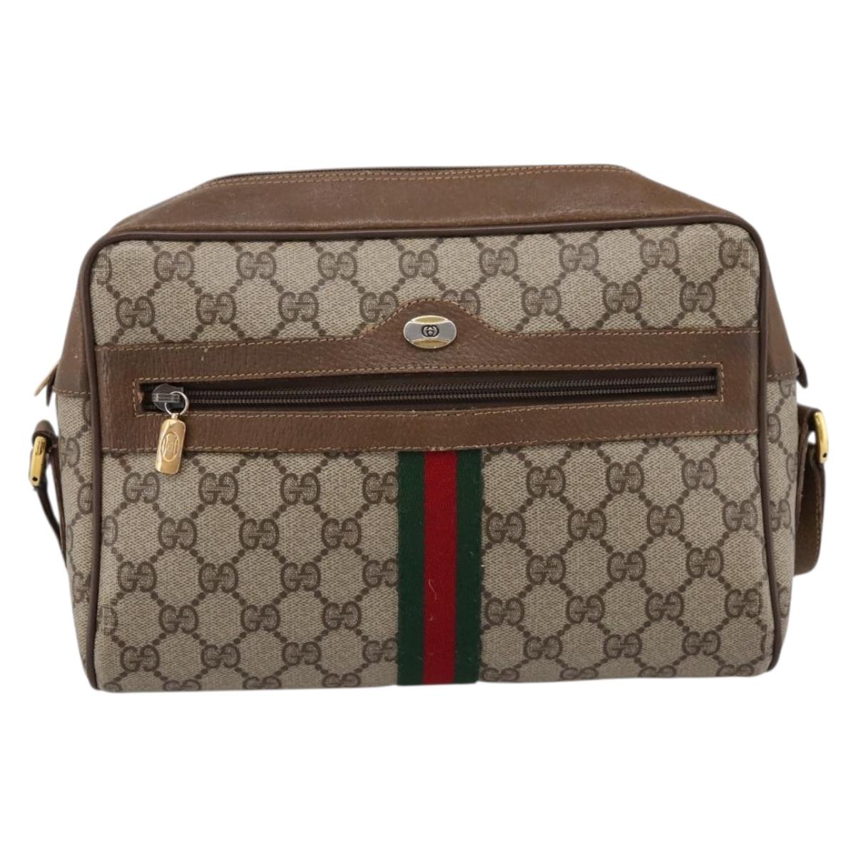 GUCCI GG Supreme Web Sherry Line Shoulder Bag PVC Beige 56 02 005 Auth 201400