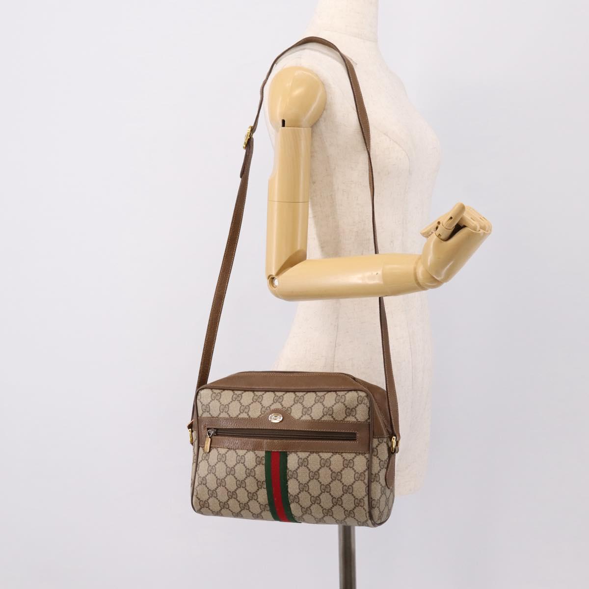 GUCCI GG Supreme Web Sherry Line Shoulder Bag PVC Beige 56 02 005 Auth 201400