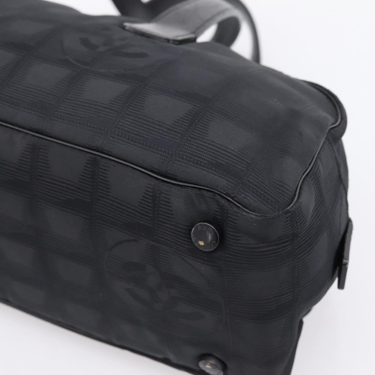 CHANEL New Travel Line Hand Bag Canvas Black Silver CC Auth 201402A