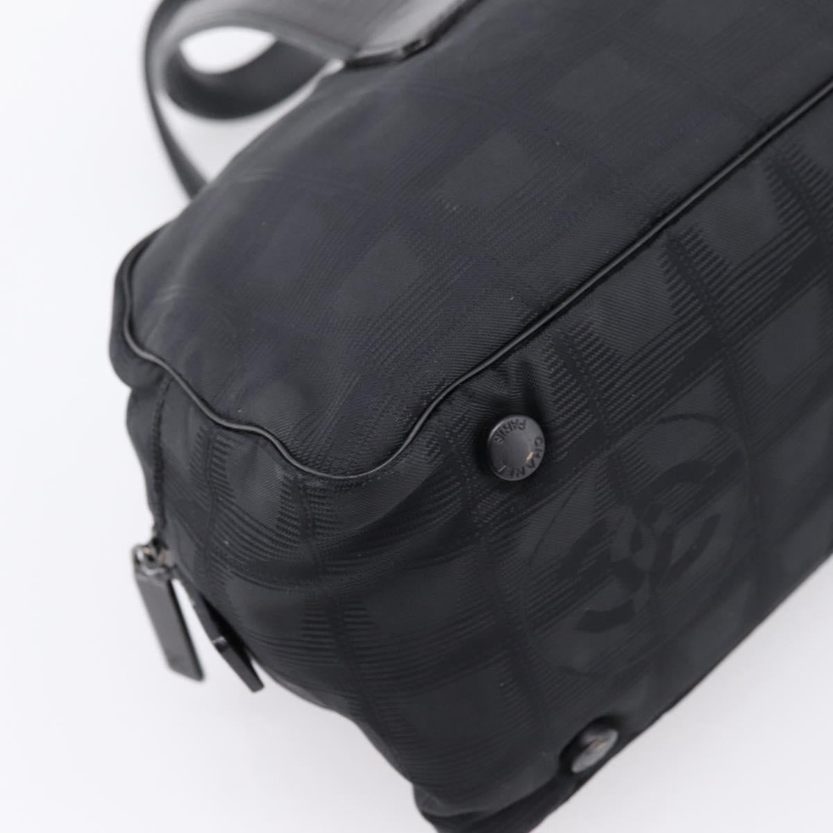 CHANEL New Travel Line Hand Bag Canvas Black Silver CC Auth 201402A