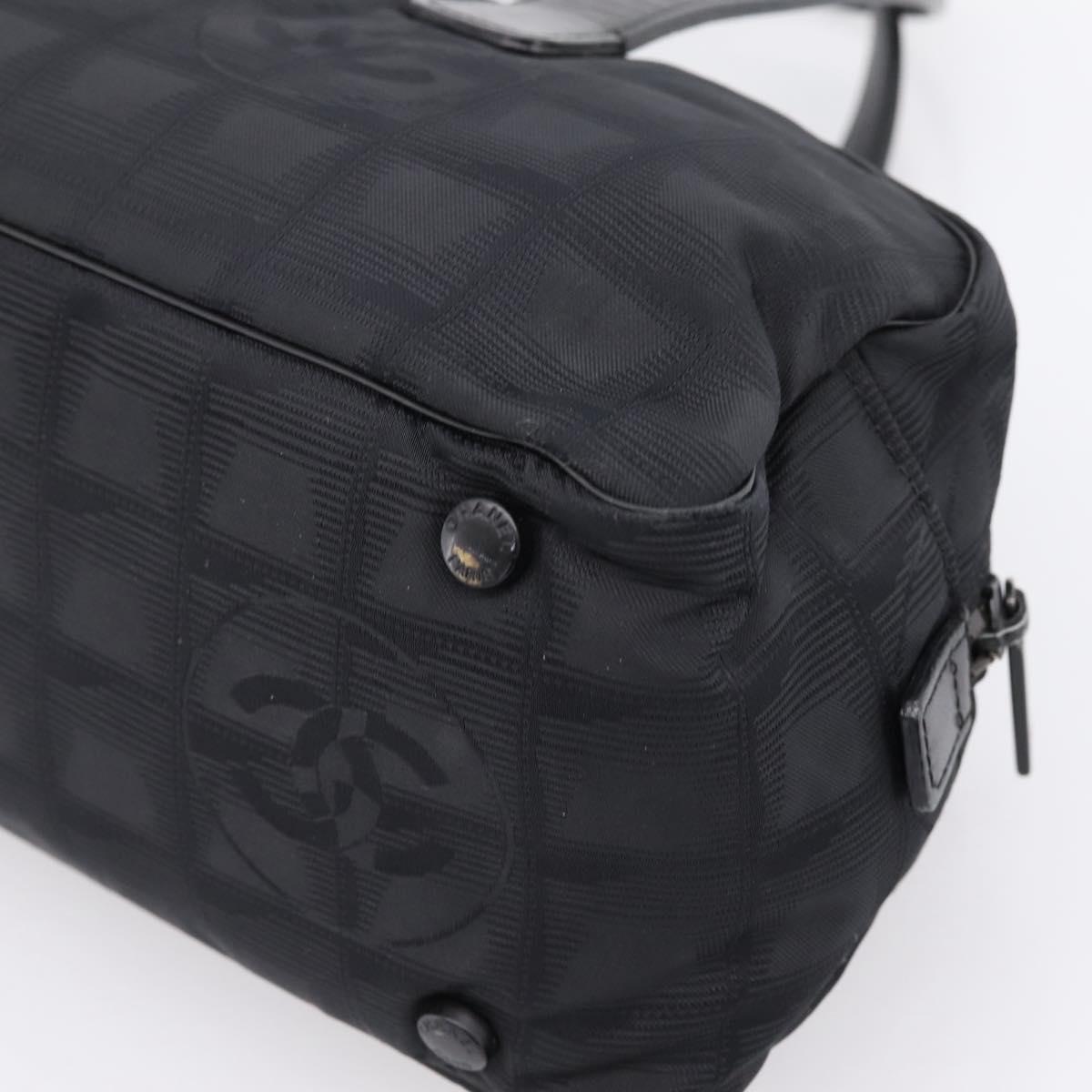 CHANEL New Travel Line Hand Bag Canvas Black Silver CC Auth 201402A