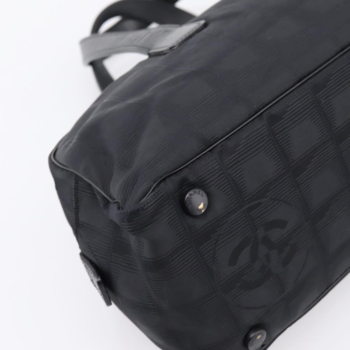 CHANEL New Travel Line Hand Bag Canvas Black Silver CC Auth 201402A