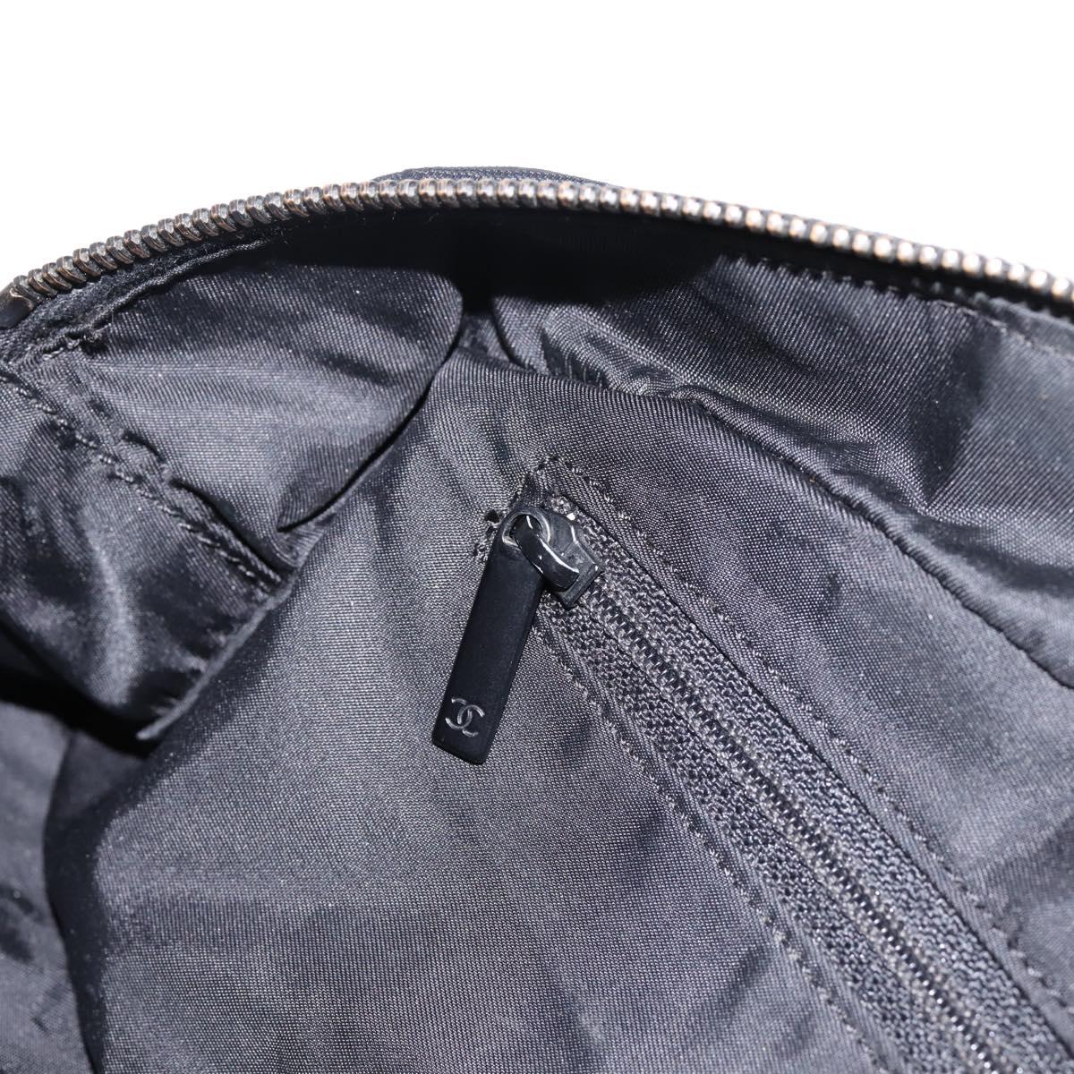 CHANEL New Travel Line Hand Bag Canvas Black Silver CC Auth 201402A