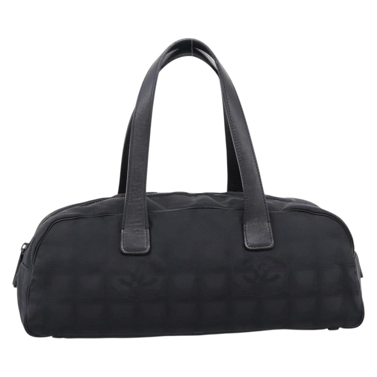 CHANEL New Travel Line Hand Bag Canvas Black Silver CC Auth 201402A