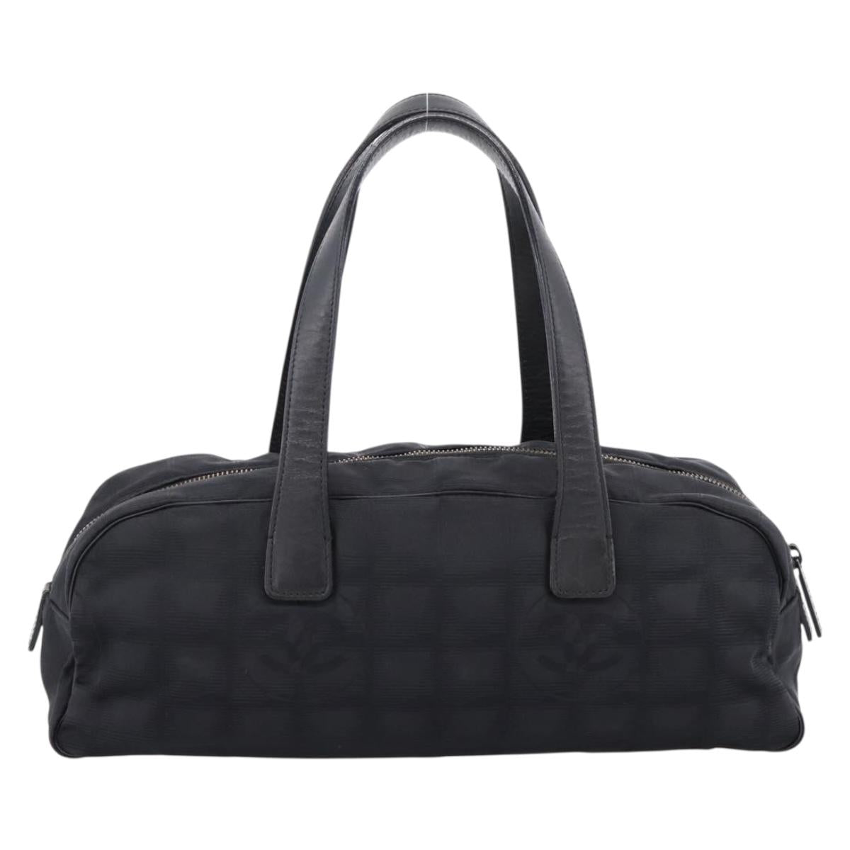 CHANEL New Travel Line Hand Bag Canvas Black Silver CC Auth 201402A