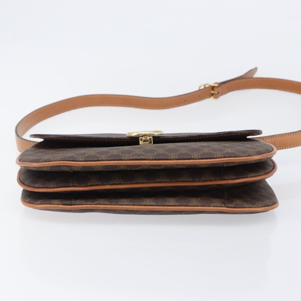 CELINE Macadam Shoulder Bag PVC Leather Brown Gold Tone Auth 201403A