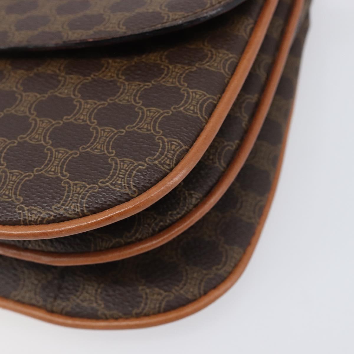 CELINE Macadam Shoulder Bag PVC Leather Brown Gold Tone Auth 201403A
