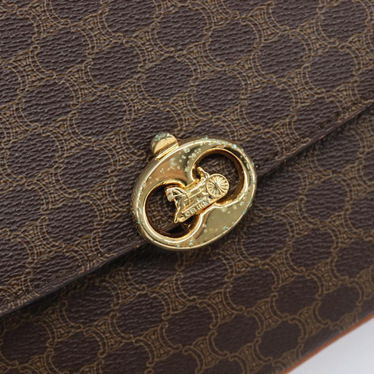 CELINE Macadam Shoulder Bag PVC Leather Brown Gold Tone Auth 201403A